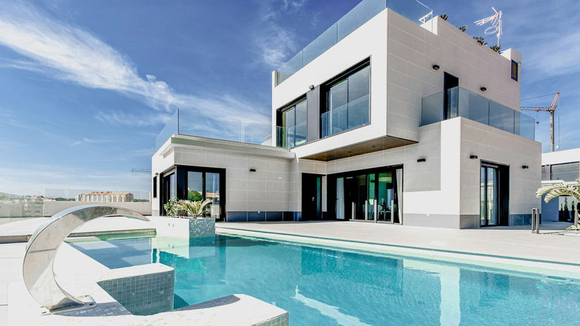 Modern villa home with a swimming pool