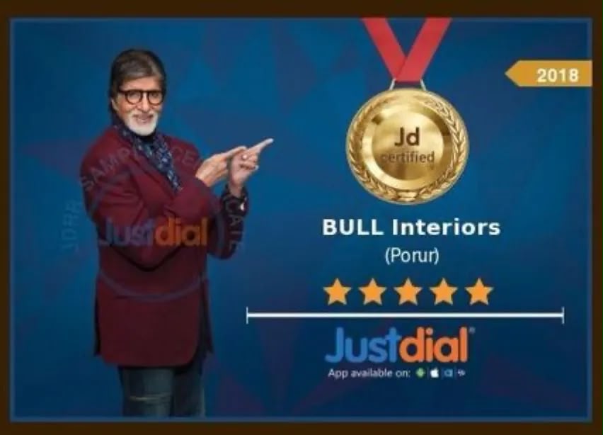 Clean Justdial JD Certified banner for Bull Interiors.